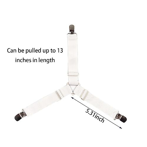 4 Pack White Bed Sheet Straps Elastic Fitted Sheet Clips Bed Gripper for Corners