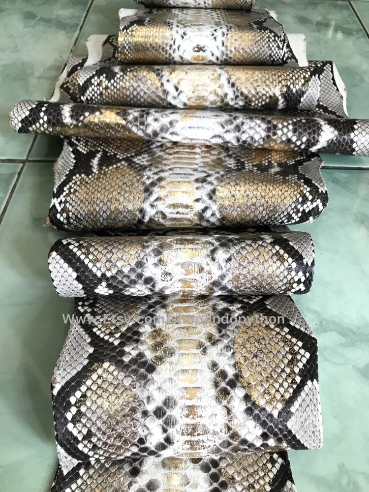 Genuine Python Leather, Natural Python leather, Hide Snake Skin, Gold SnakeSkin