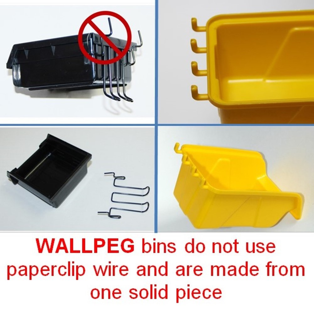 WallPeg Storage Pegboard Bins - Plastic Pegboard Peg Hook Organizer Bin Kit