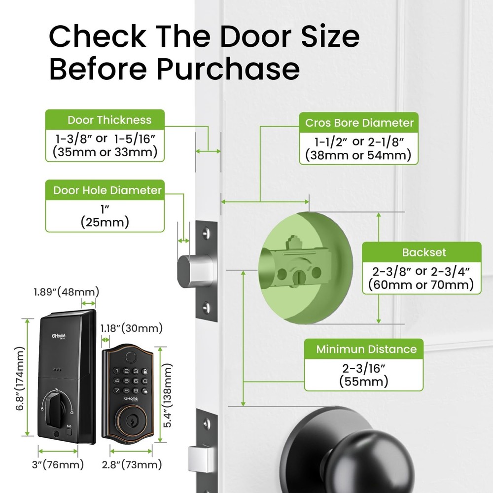 GHome Smart Deadbolt Lock, Fingerprint Code Keyless Entry Door Lock for Front...