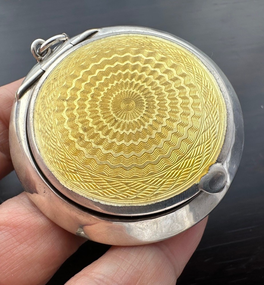 Antique Solid Silver Enamel Rouge Box c.1924