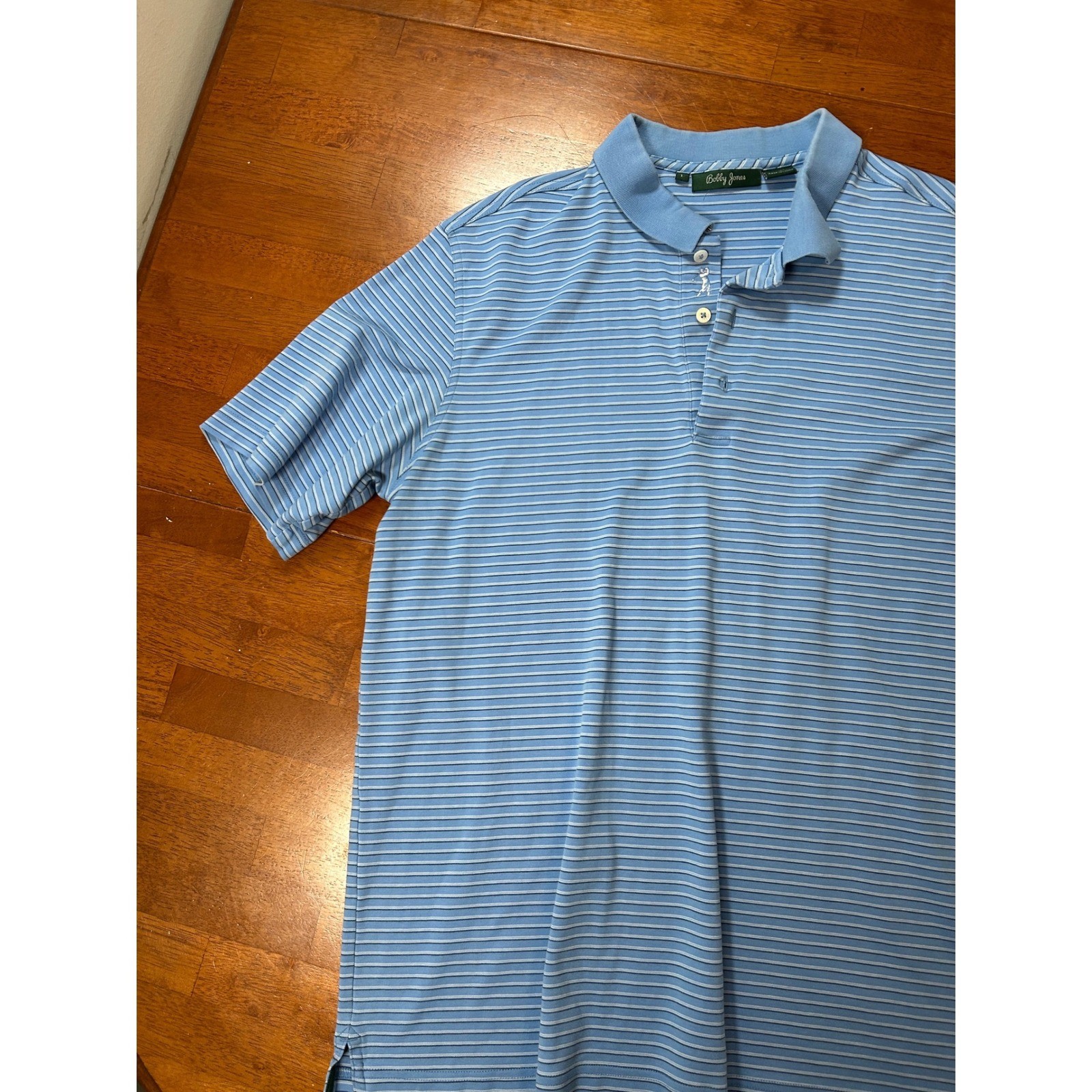 Bobby Jones Polo Shirt Mens Large Blue Striped Golf Shirt