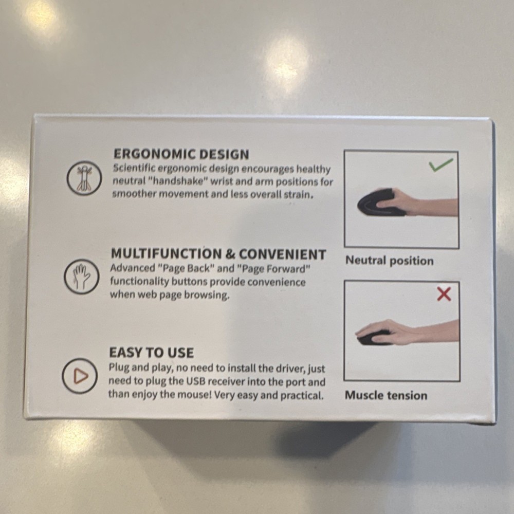 Lekvey Wireless Ergonomic Vertical Mouse 1600 DPI 6-Button Optical White