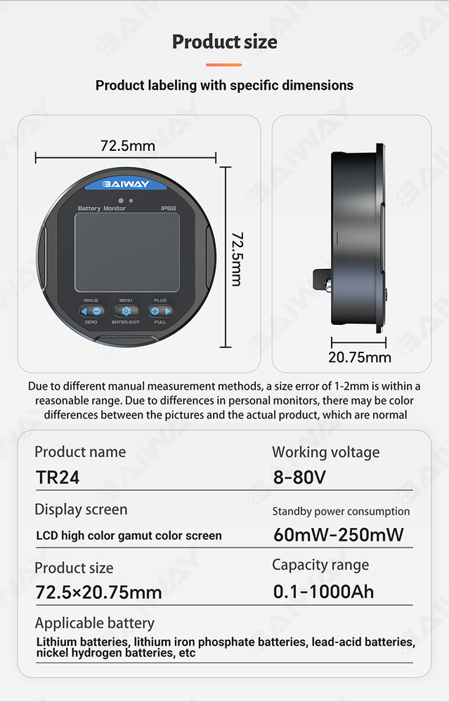IP68 Waterproof Panel Meter DC 100V 350A Charge Discharge Test Voltage Indicator