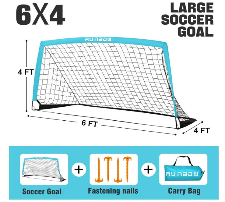 2x Portable Kids Soccer Goal Sky Blue 6x4 for Backyard Practice with Carry Bag
