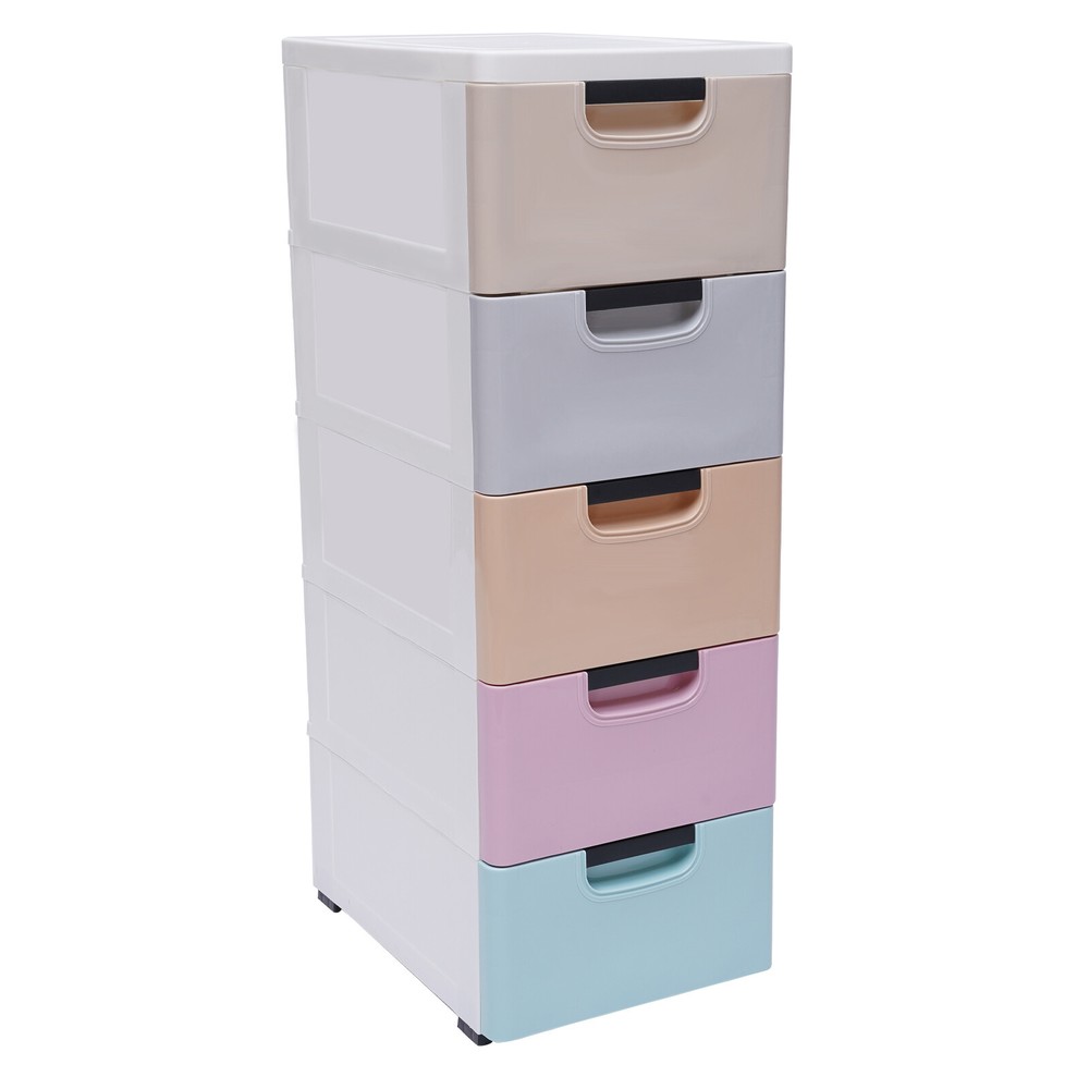 5 Tier Stackable Cabinet Vertical Clothes Storage Tower Tall Small Chest Closet