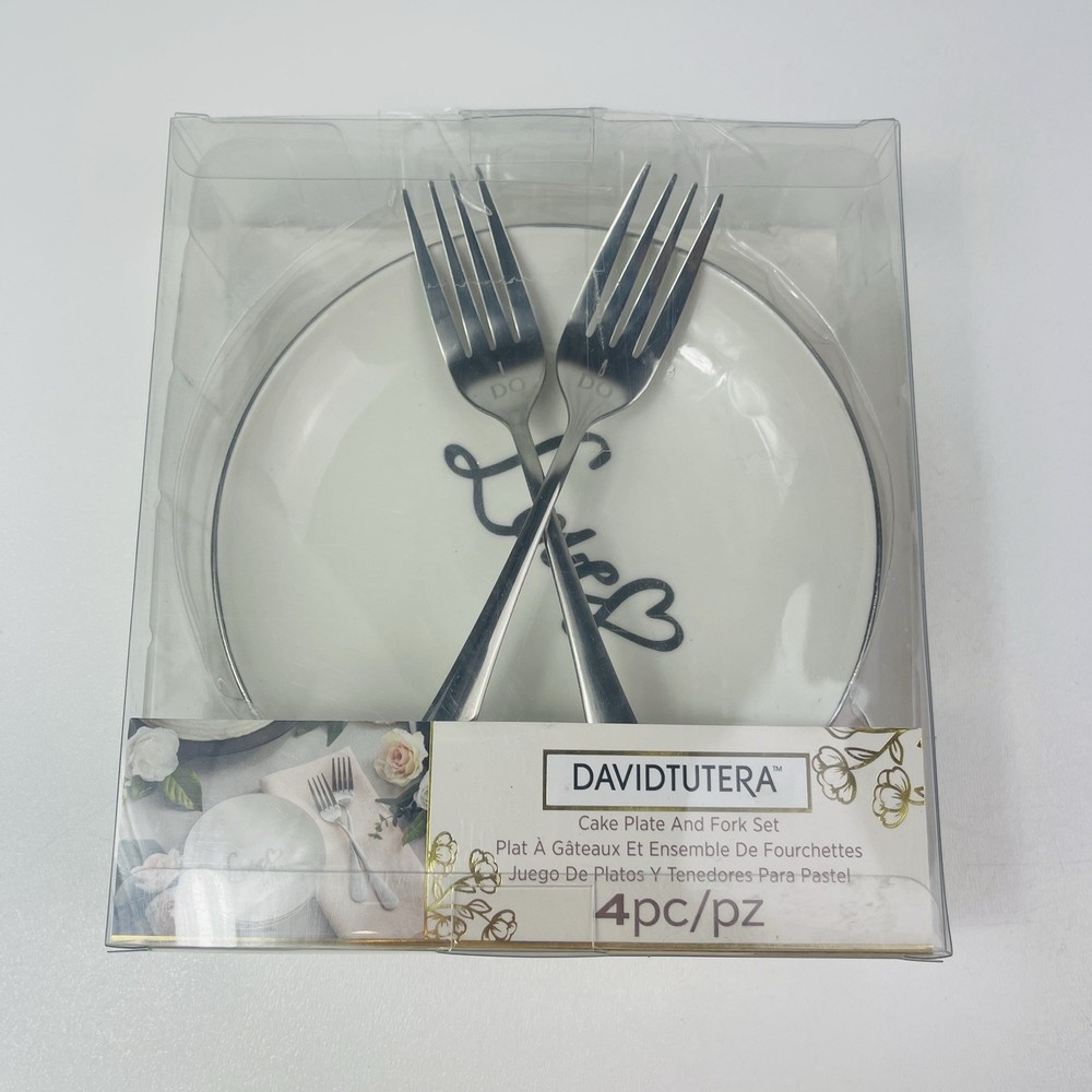 David Tutera Wedding Bride Groom Cake Plate Fork Set 4 PC