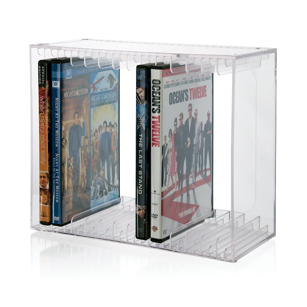 Stackable Clear Plastic DVD Organizer with Rubber Feet | Rectangular Holder Perf