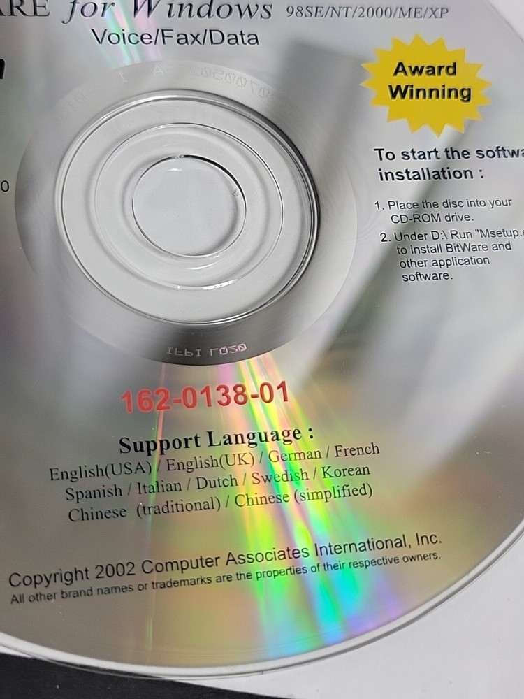 Bitware V3.30.21 Software For Windows Voice Fax Data CD-Rom Disc Only