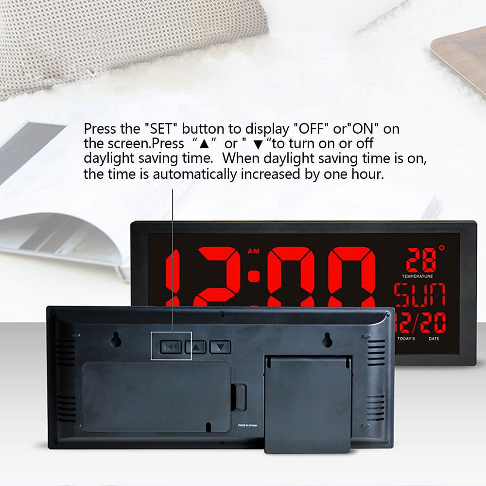 LARGE DIGITAL WALL CLOCK W/LED DISPLAY DESK TIME TEMPERATURE CALENDAR DATE WEEK
