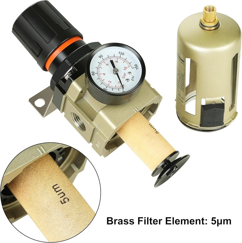 Air Compressor Regulator & Water Separator 1/2" w/Gauge Filter Kit Combo
