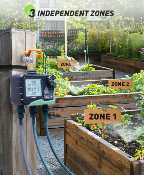 RAINPOINT Sprinkler Timer 3 Zone, Programmable Water Timer for Garden Hose,Hose