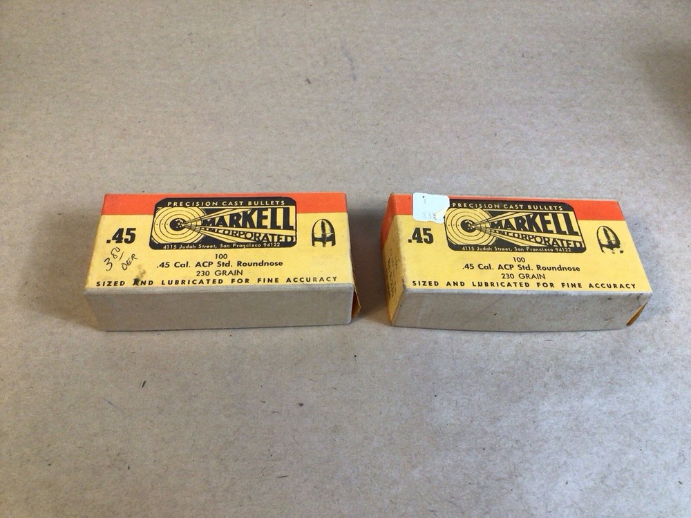 2 Markell Precision Cast .45 Cal ACP Std. Roundnose  230 Grain Vintage Empty Box