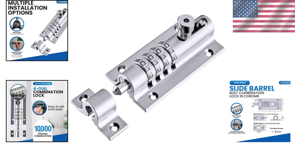 Chrome Finish Combination Latch - Childproofing Solution