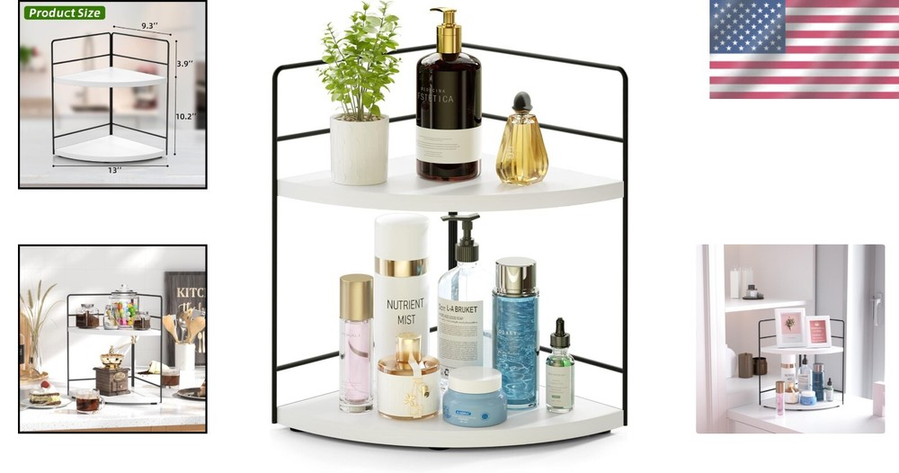 Compact 2-Tier Corner Skincare Organizer - Stylish Makeup Storage Solution