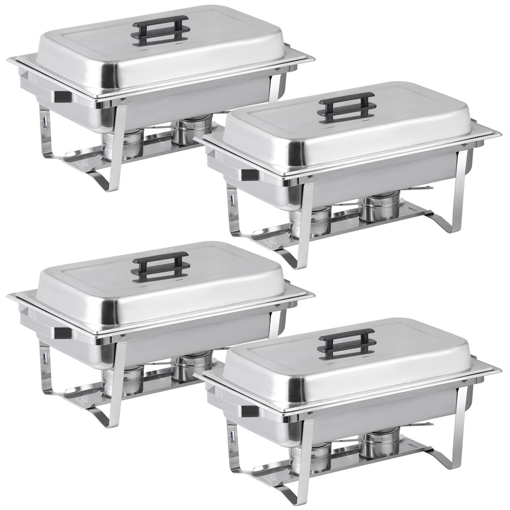 4PCS Stainless Steel Rectangular Chafing Dish Set Dish Buffet Trays 8QT Durable