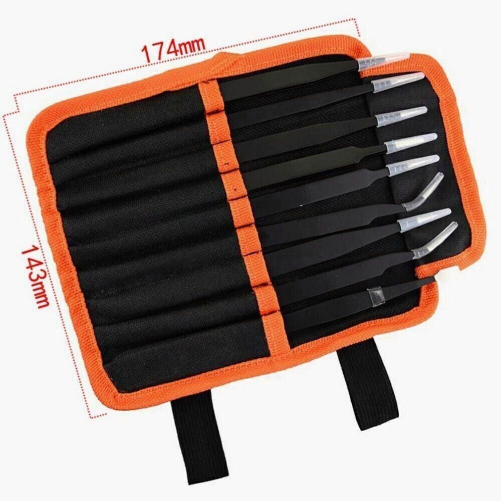 10Pcs ESD Precision Tweezers Set Stainless Steel Tool for Electronics Repair