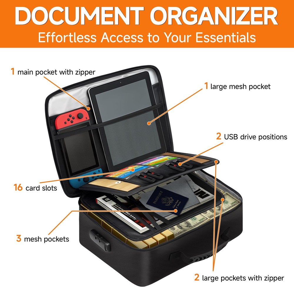 Fireproof Document , 5200°F Fire Safe Document Organizer with Lock, Portable ...