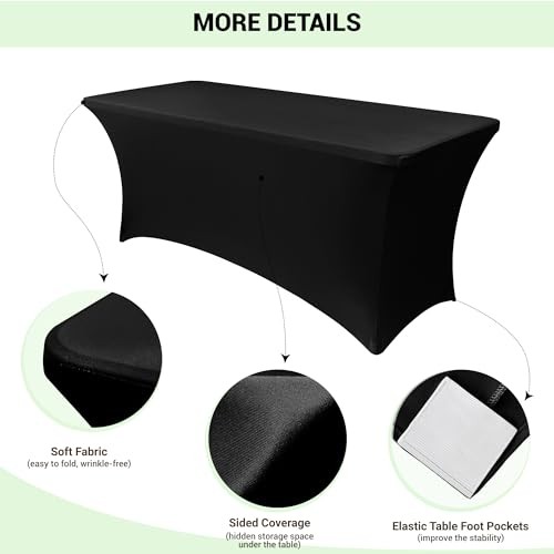 6ft Stretch Spandex Table Cloth for Standard Folding 6 Ft | 2 Pack Black