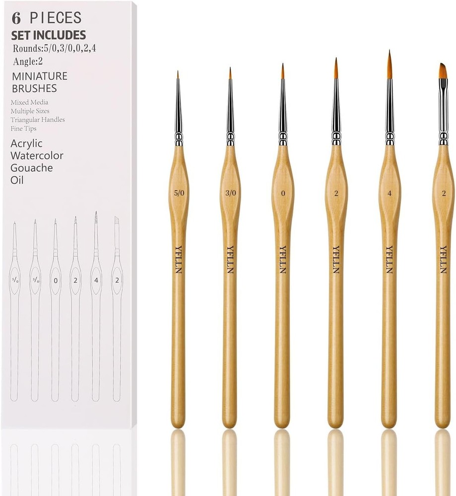 6Pcs Miniature Paint Brushes Set with Triangular Handles - for Acrylics, Oils...