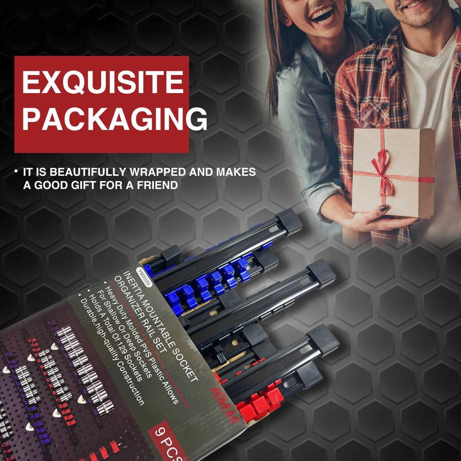 9PC ABS Socket Organizer 1/2 3/8 1/4 inch Drive Socket Rail Holders Wall Mount