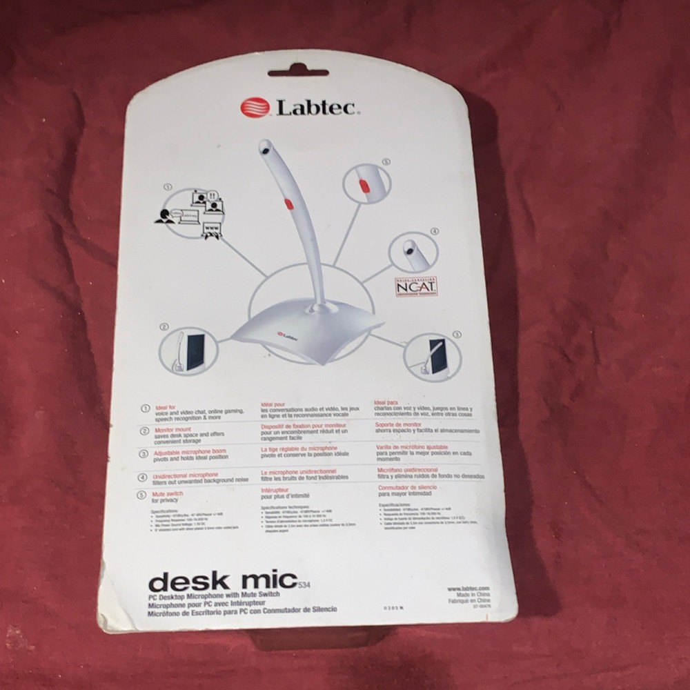 Labtec Desk Mic 534 Wired Microphone Gray, Mute Button, Adjustable Stand