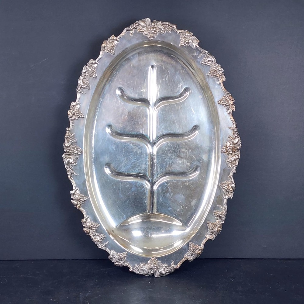 Antique Barbour Co Silver Plate Meat Serving Platter - Footed with Ornate Design