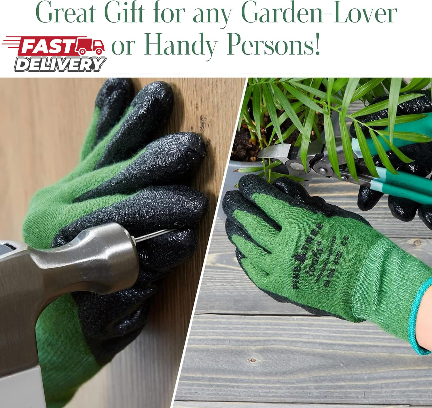 Pine Tree Tools Bamboo Gardening Gloves – Rubber Coated, Touchscreen Friendly, B