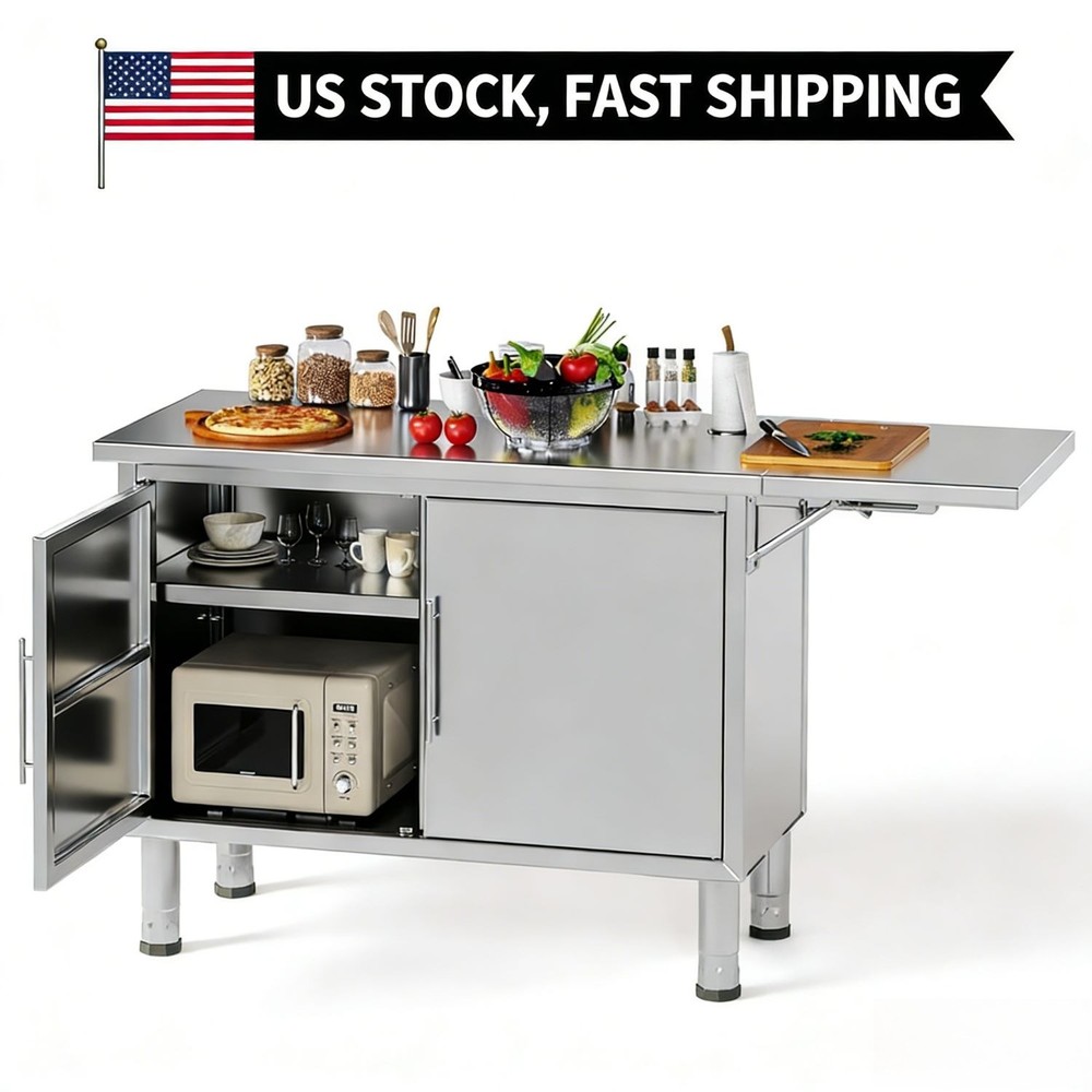 57"x19.7" Stainless Steel Work Table w/ Extend Panel & Adjustable Shelf