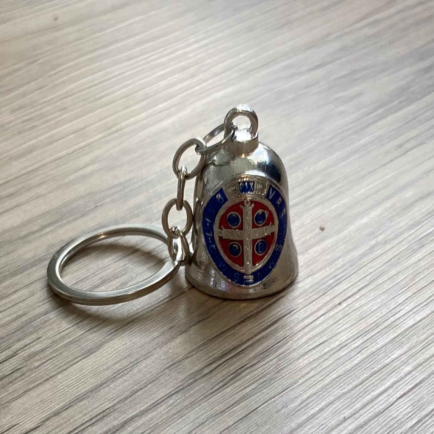 Saint Benedict Silver Bell Keychain Catholic Protective - Llavero San Benito