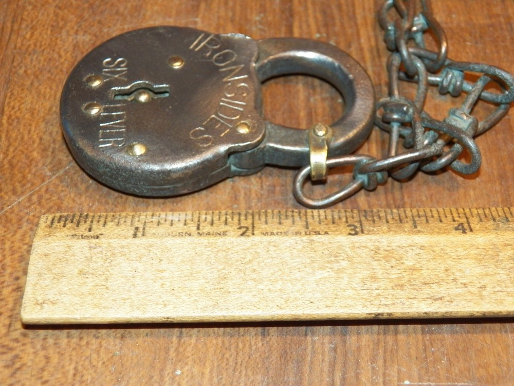 Antique IRONSIDES Six Lever Padlock - No Key