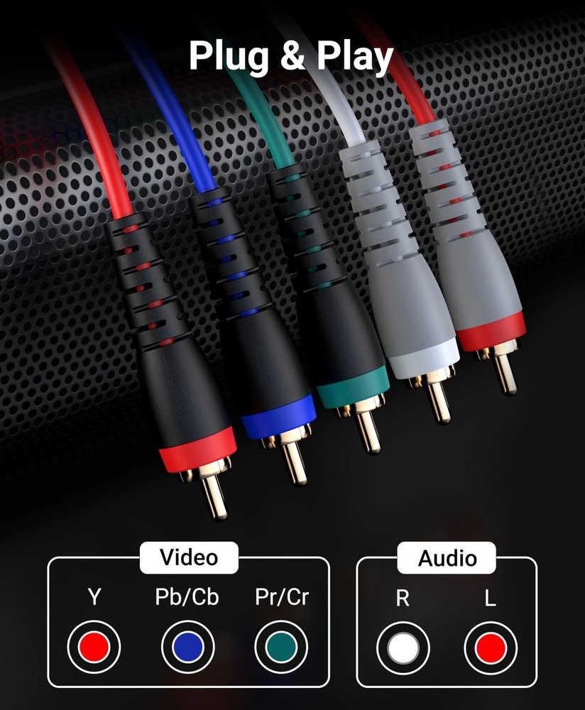 BlueRigger Component Video Cable with Audio (3FT, RCA- 5 3FT, Multicolored