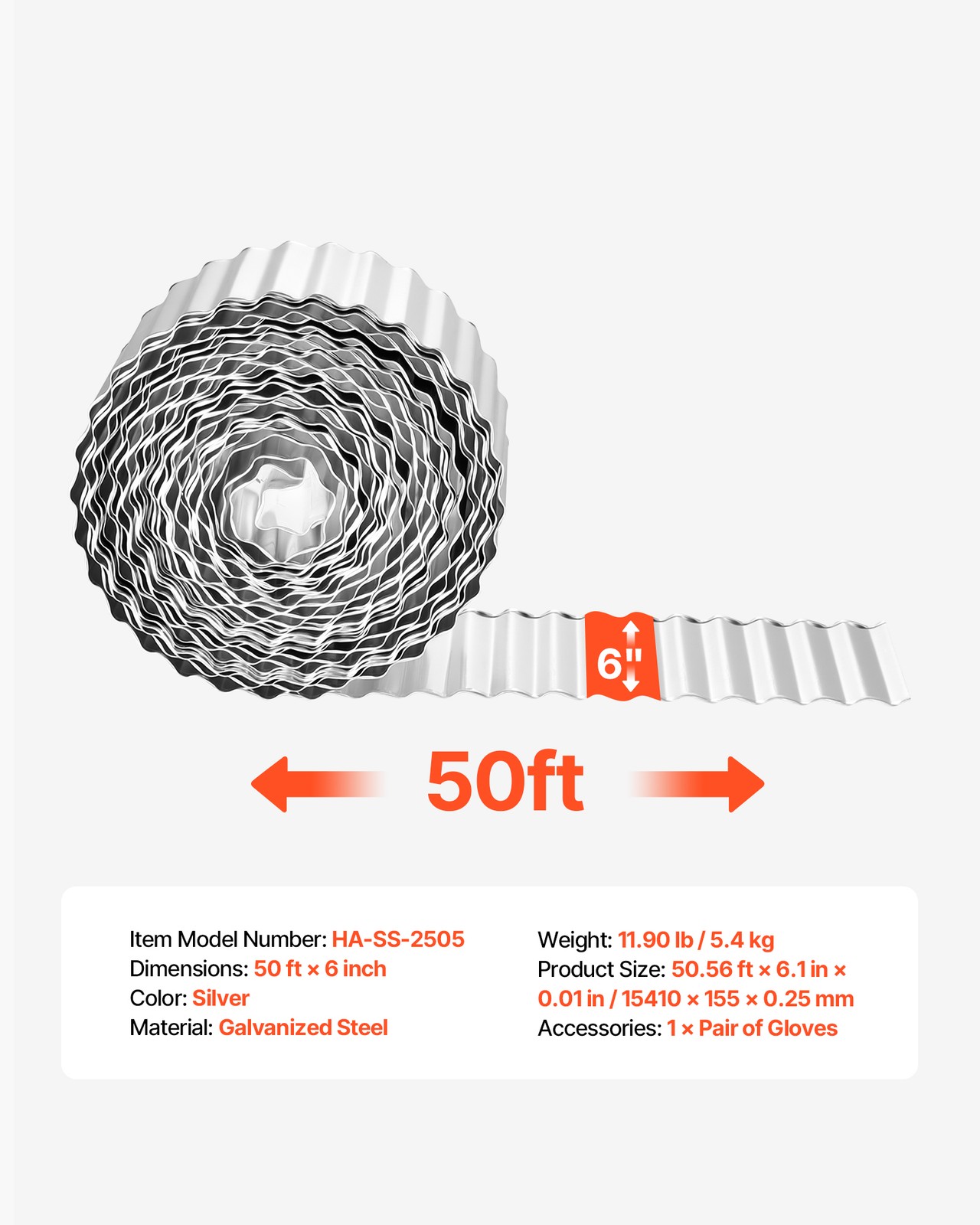 VEVOR Galvanized Steel Landscape Edging 50 ft x 6 in Metal Garden Edging