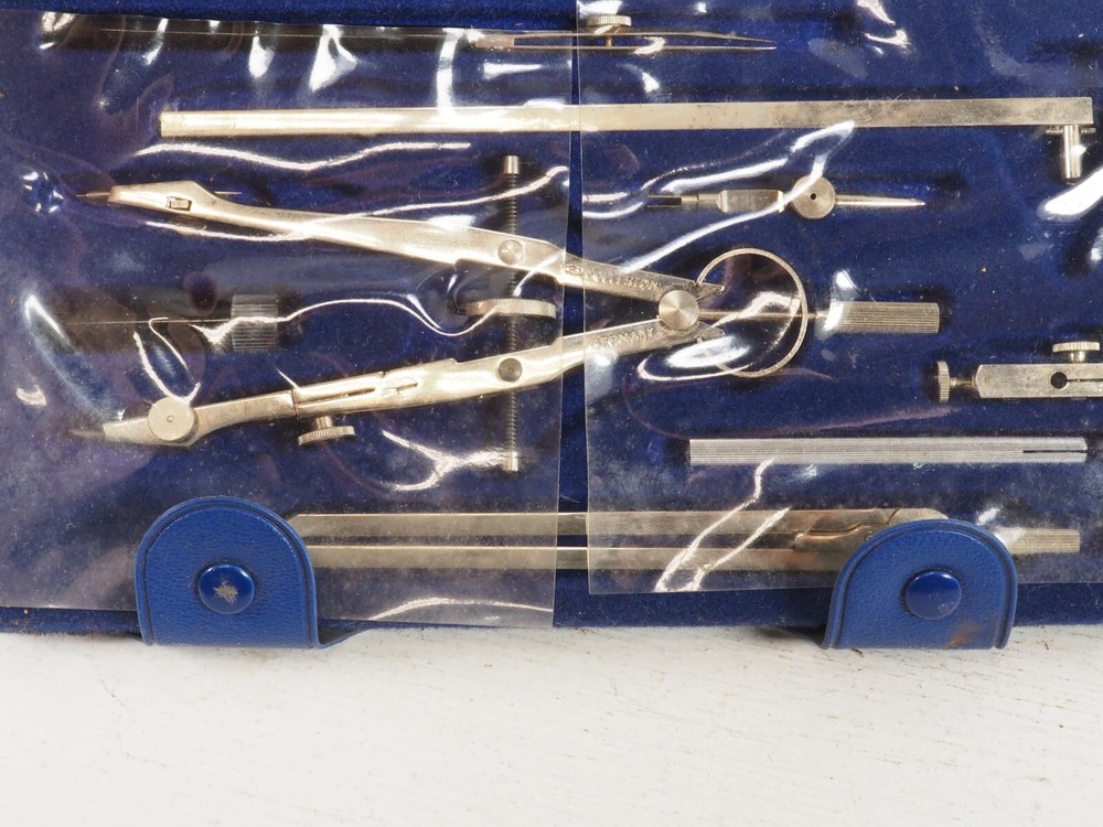 Fullerton 2817 Compass Drawing Instruments Drafting Set w/ Case XLNT Germany