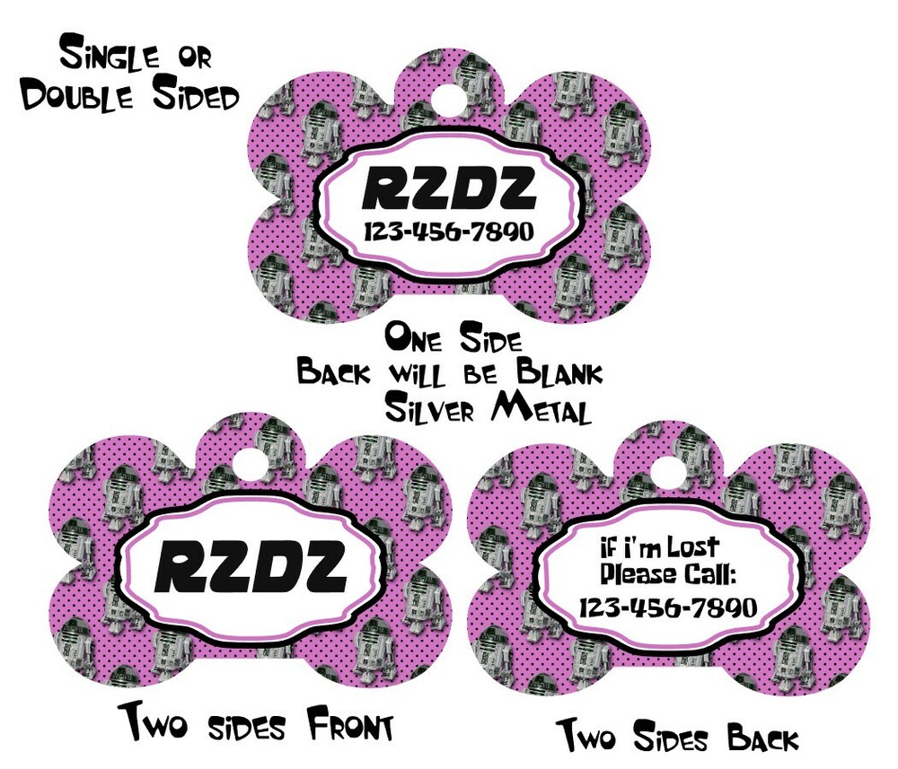 Pet ID Tag Sci Fi R2D2 Personalized Custom Double Sided Pet Tag name & Number