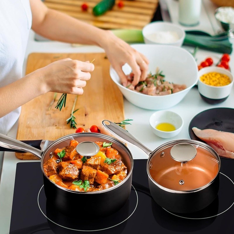Nonstick Saucepan Set Ceramic Coating Scratch Resistant Heat Efficient Cookware