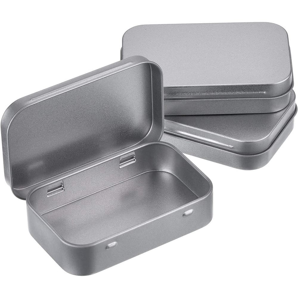 3Pack Silver Metal Rectangular Hinged Tins Containers Basic Necessities Mini ...
