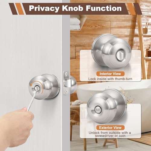 Door Knobs Interior Keyless Door Lock Privacy Door 5 Pack Brushed Nickel