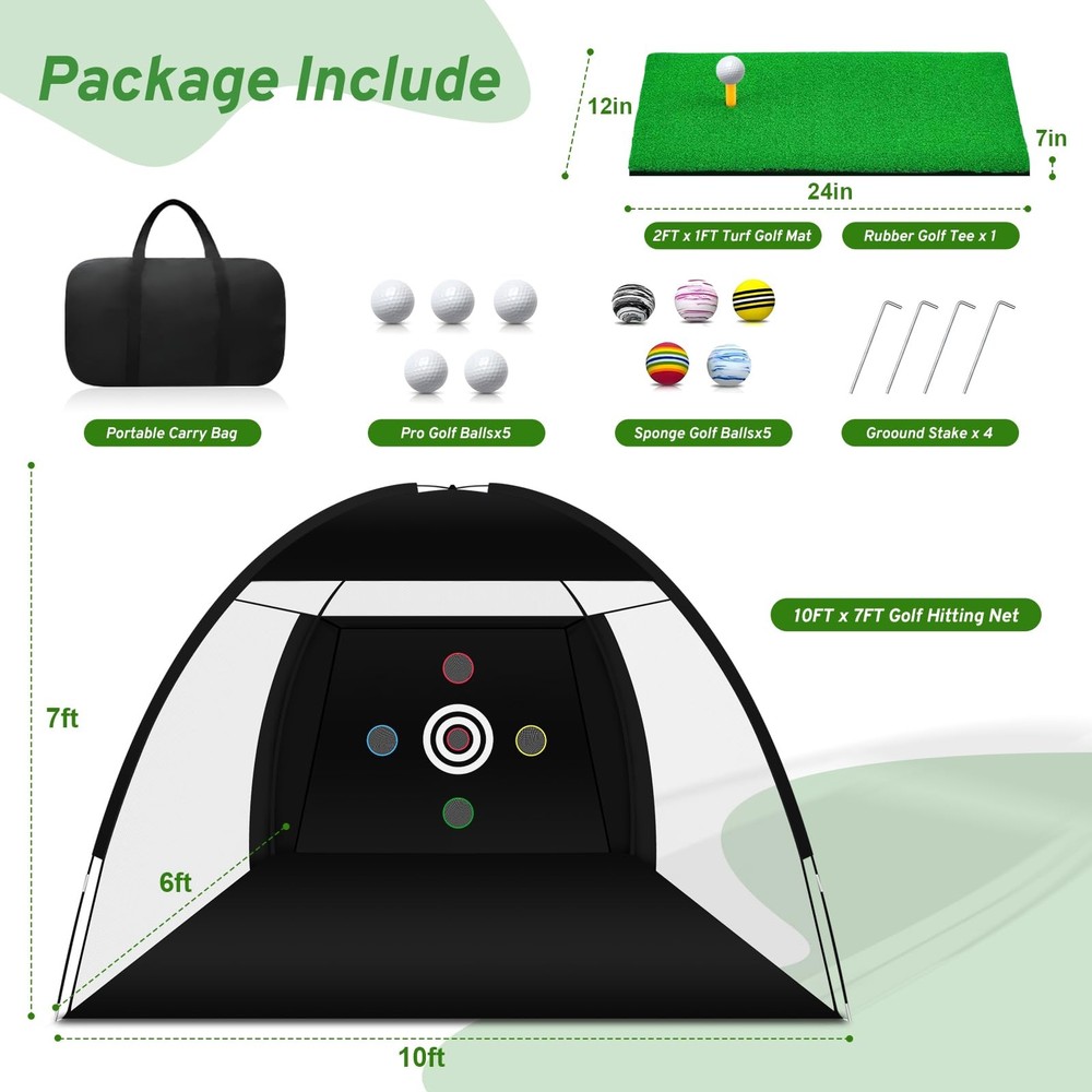 Golf Net, Practice Net with Hitting Mat, Backyard Driving & Chipping, Black