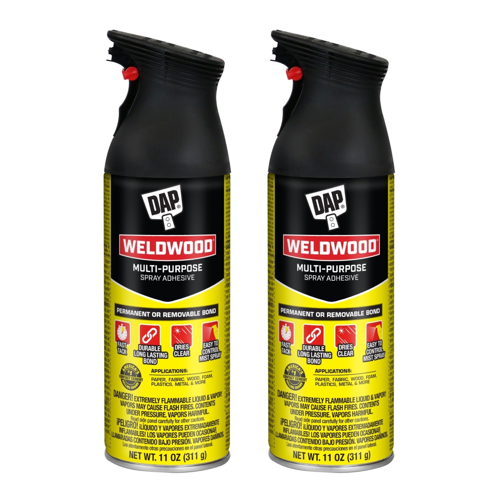 DAP Weldwood Spray Adhesive 11oz 2 Pack Multi Purpose Foam Fabrics Wood Plastics