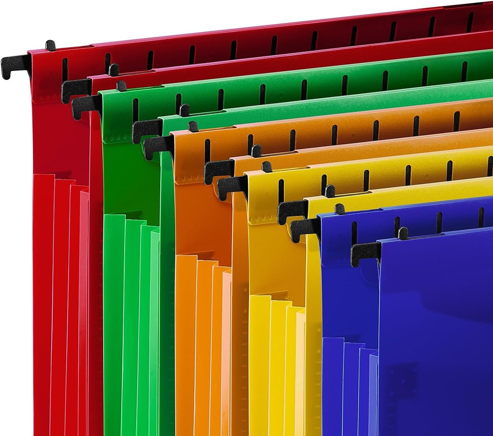 Poly Expanding Hanging File Pockets, Letter, Assorted, 5/Pack