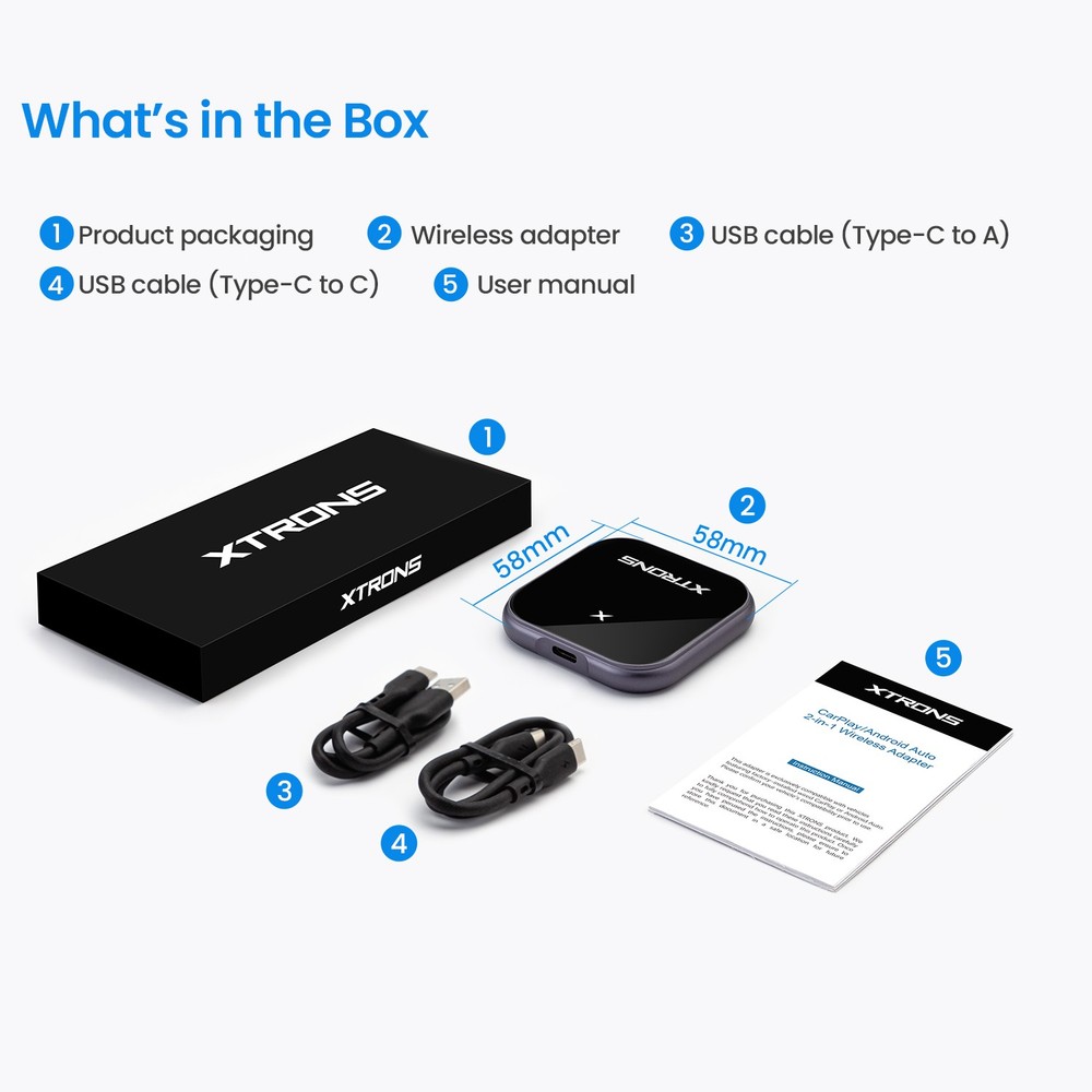 XTRONS Wireless CarPlay Android Auto Adapter Wired to Wireless Dongle Plug Play