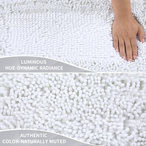 Chenille Bathroom Rugs Non Slip, Extra Thick Solid 24" x 17" Rectangular White