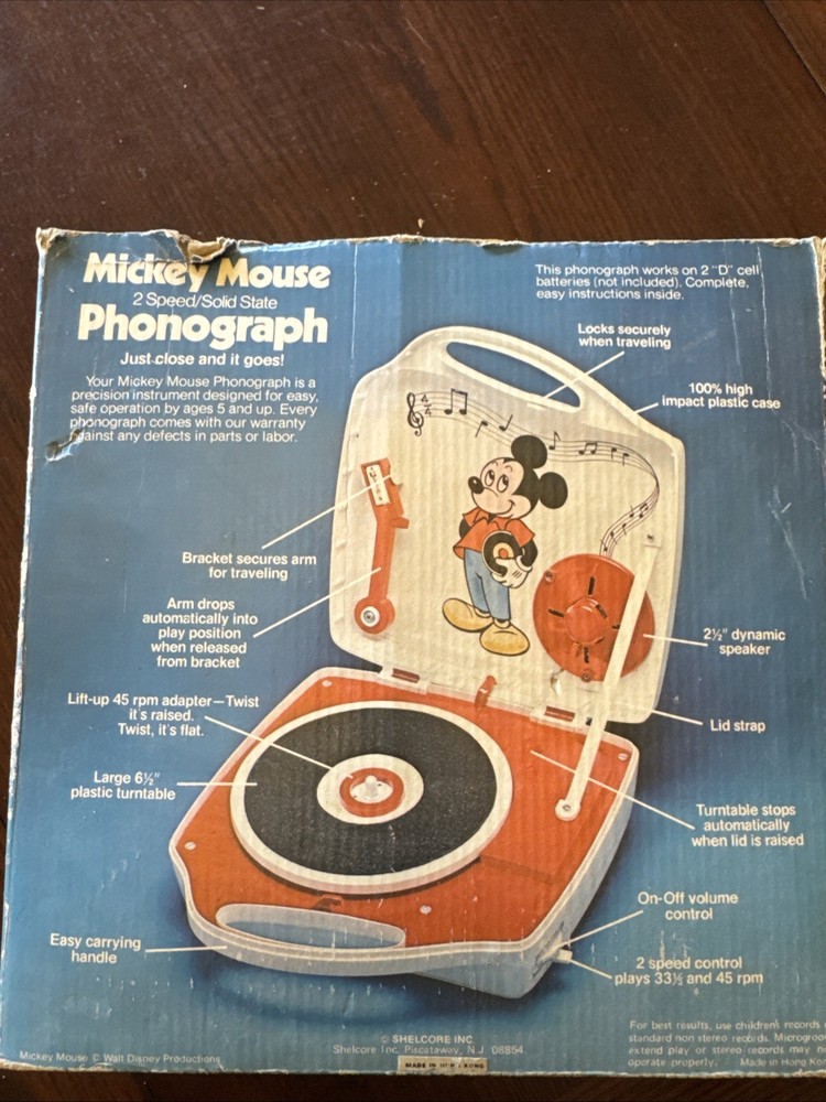 Vintage MickeyMouse 2 Speed/Solid State Phonograph with Original Box