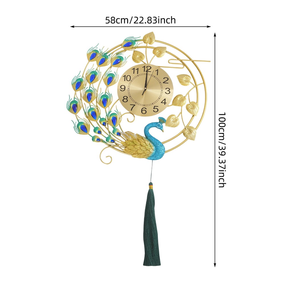 Peacock Wall Clock, Silent Art Wall Clock, Decorative Wall Clock