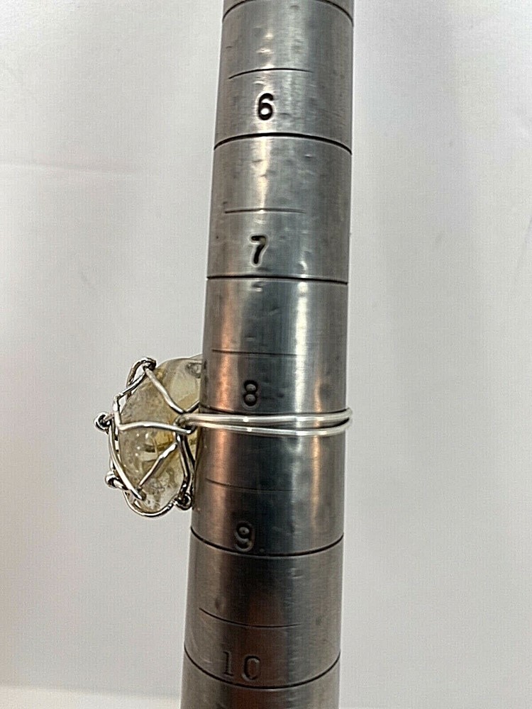 Handmade ~ Sterling Silver .925 Wire Wrapped Citrine Crystal Ring Sz 8
