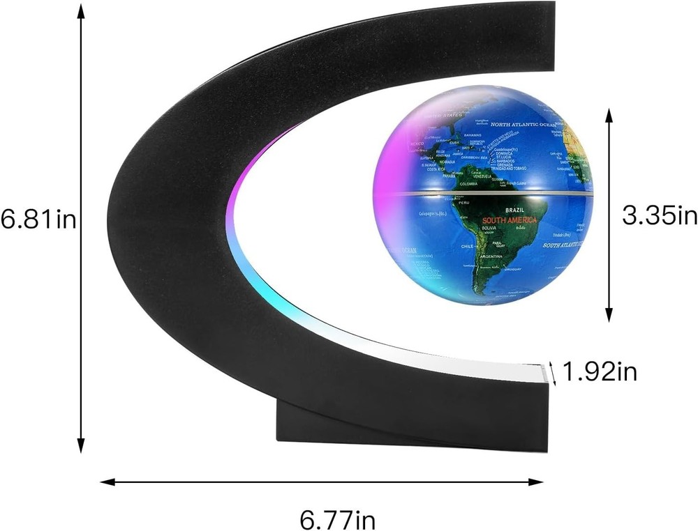 Magnetic Levitating Floating World Map Globe, C Shape Display Frame with LED ...