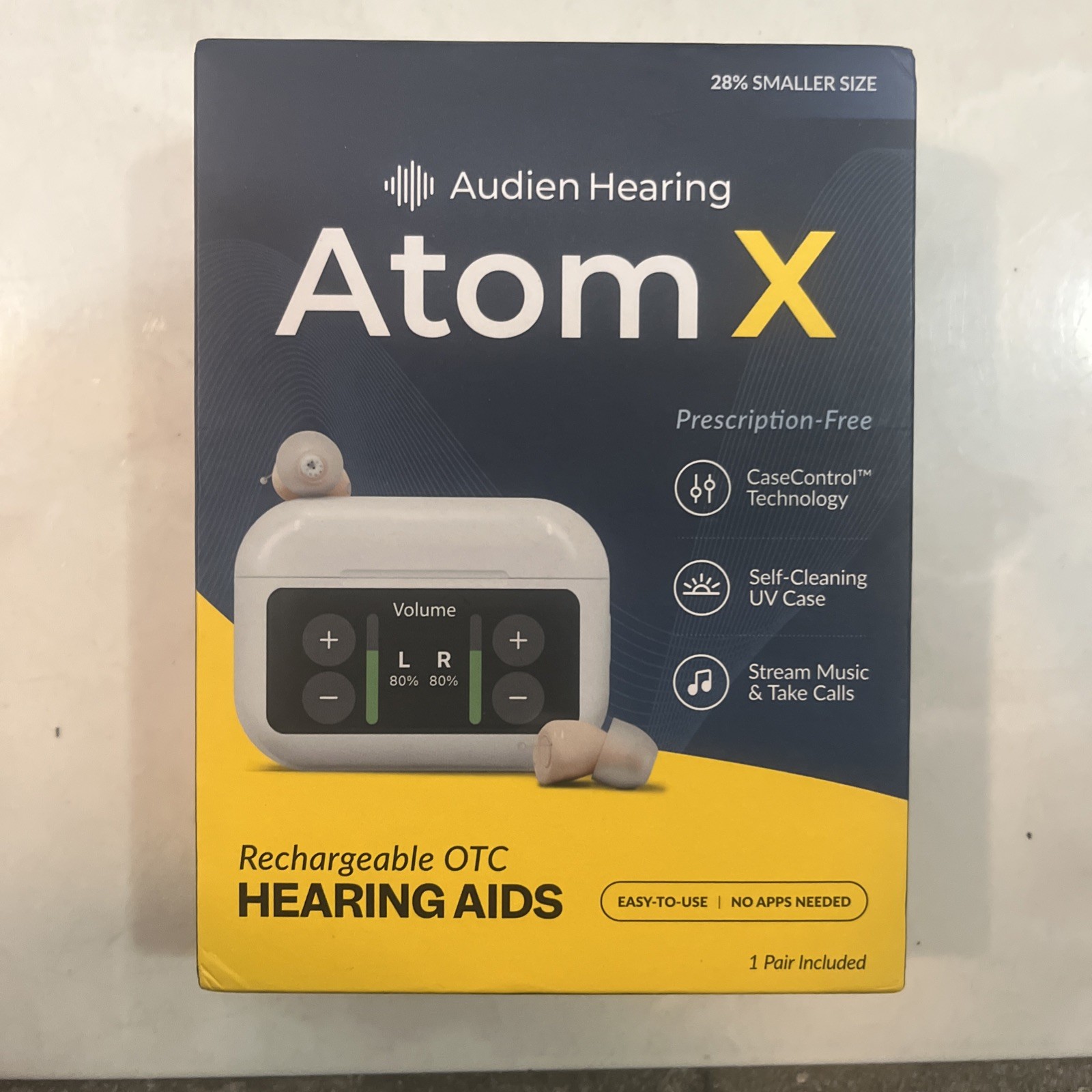 AUDIEN HEARING ATOM X RECHARGEABLE OTC HEARING AIDS, BLUETOOTH. BRAND NEW