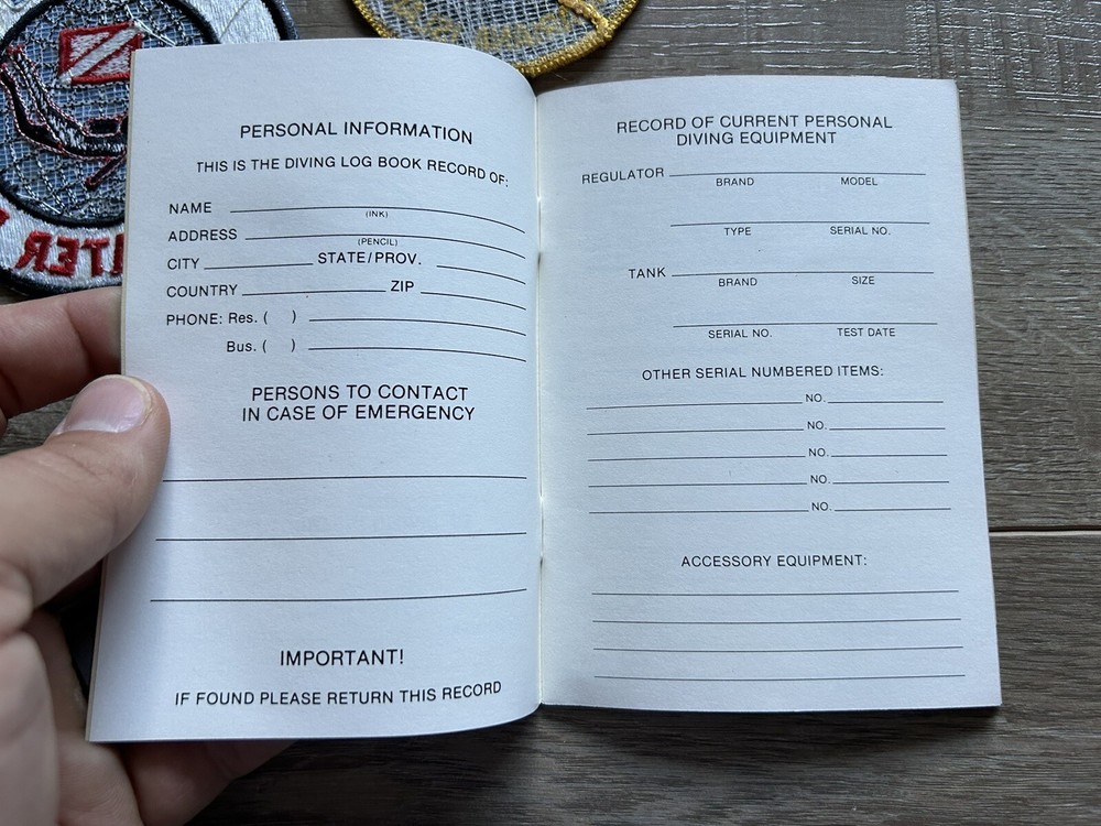 P.A.D.I. Diving Log Book & Open Water Diving Diver Patch Lot