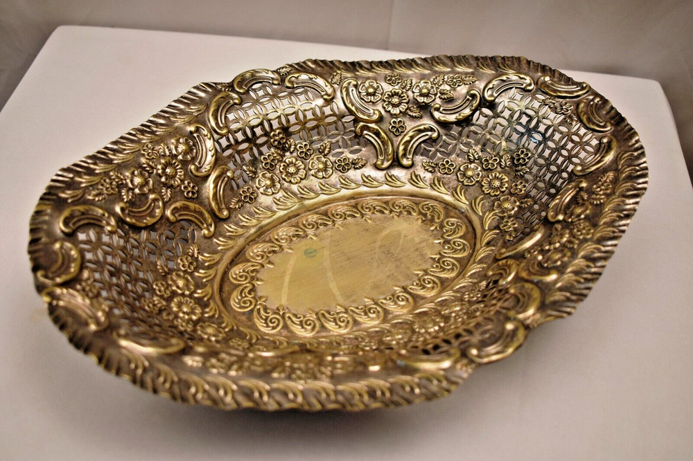 Antique William Briggs Sheffield Silver Plate Ornate Bowl Pierced Floral Design